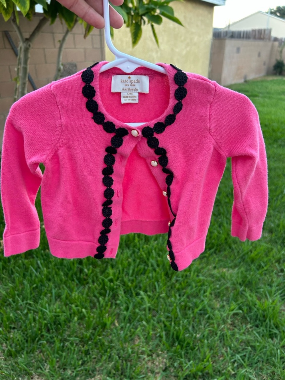 kate spade Bright Pink Cardigan with Black Scallop Trim